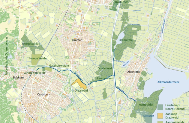 Kaart stroomgebied Schulpvaart met nieuwe aankoop Draaiweid en natuurgebieden